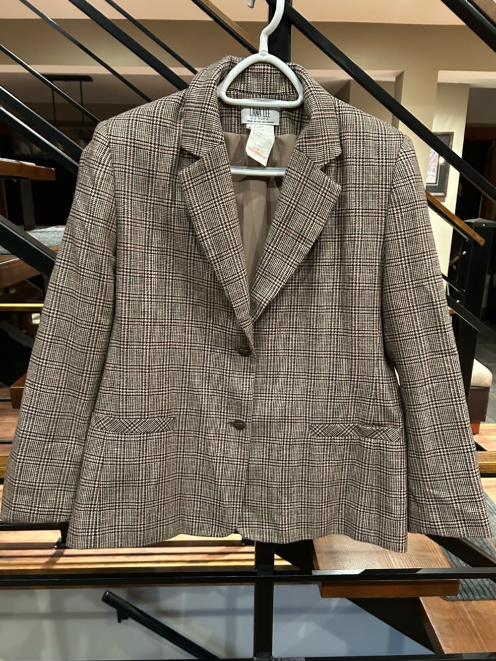Vintage Brown & Black Glen Plaid Single-Button Blazer